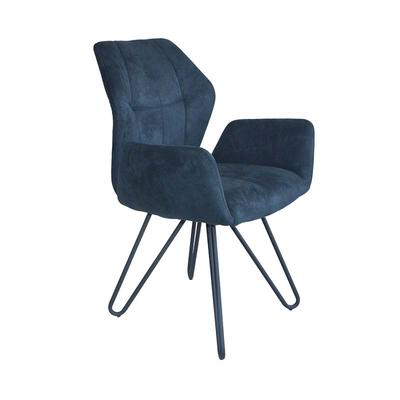 Metal arm leisure chair Metal Frame powder coating base Upholstered arm chair with vinatge blue fabric comfortable dining chair Guanxin Furniture  DD6819-1